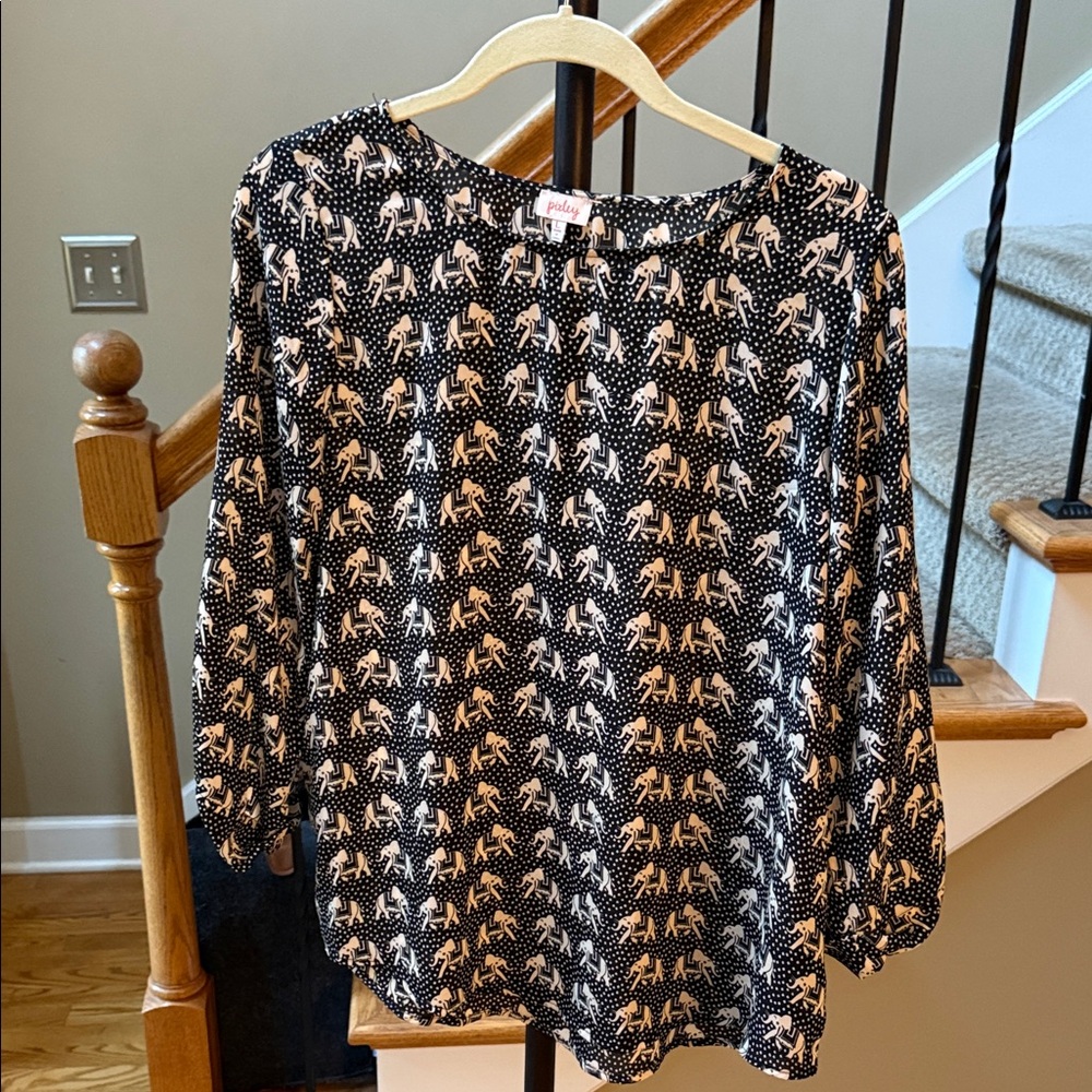 Pixley Black and Tan Elephant Print Blouse